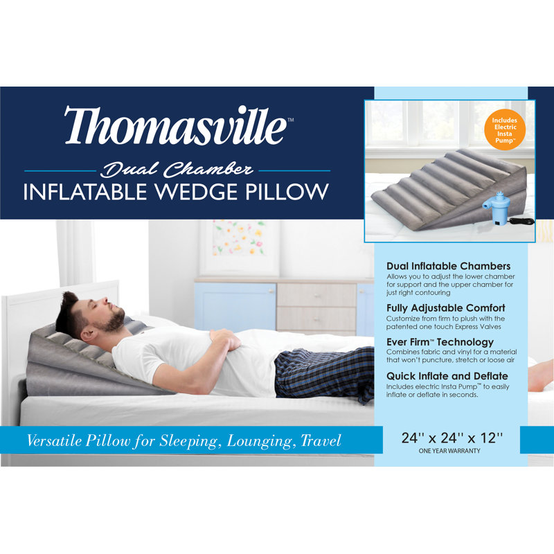 Thomasville Dual Chamber Inflatable and Adjustable Air Wedge Pillow with Patented Electric Pump